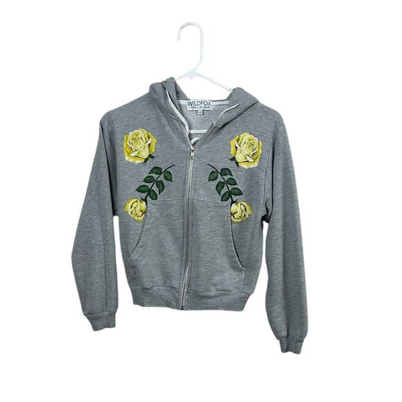Wildfox Gray Floral Zip Up Hoodie size XS - Picture 2 of 8